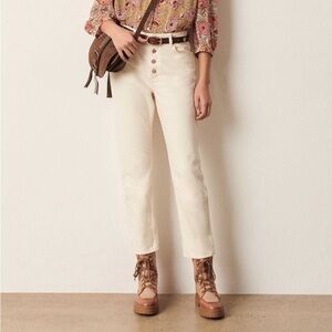 Ba&sh cream high-rise straight leg ankle jeans - Small